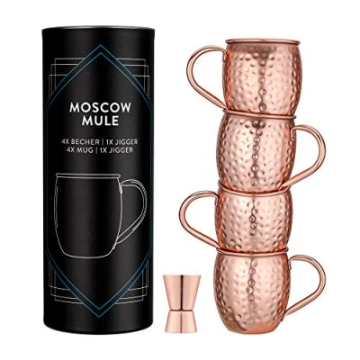 Afbeelding van Navaris Moscow Mule bekers Set van 4 Cocktailbekers Mok voor en cocktails Roestvrij staal koperen mokken Inclusief jigger