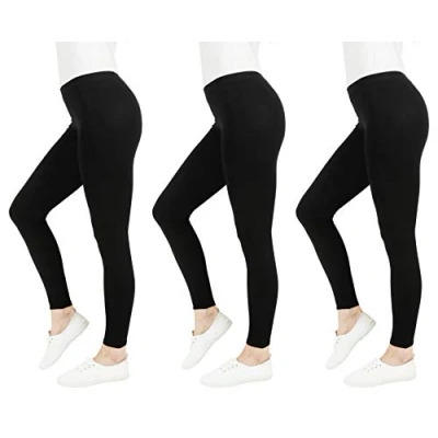 Afbeelding van FM London (3 pack casual leggings voor dames niet doorzichtige vrouwen UK Stretch Fit damesleggings gedragen als gymlegging of vrijetijdskleding zwarte legging, naadloze