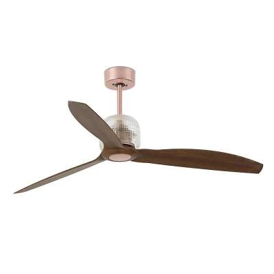 Afbeelding van Faro Lighting Deco koperen, houten plafondventilator LED met DC motor