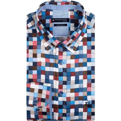 Afbeelding van Giordano overhemd heren blauw geruit