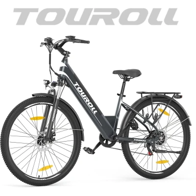 Afbeelding van Touroll J1 ST 27,5 inch Trekking Bike met 250W Motor, 36V 15.6Ah Batterij, Max 100km Bereik, 1.8&quot; LCD Display Shimano 7 Speed Schijfrem Zwart