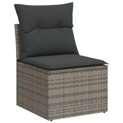 Afbeelding van Tuinbank zonder armleuning met kussens poly rattan grijs