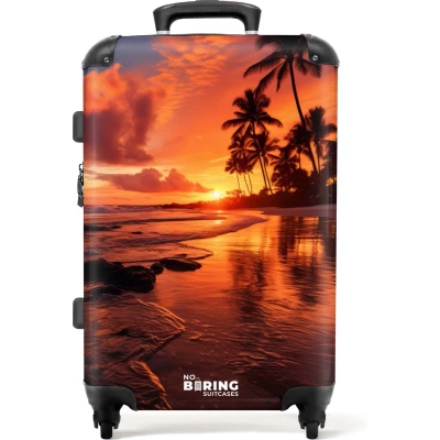 Afbeelding van NoBoringSuitcases.com® Koffer groot Rolkoffer lichtgewicht Palmbomen bij zonsondergang Reiskoffer met 4 wielen Grote trolley XL 20 kg bagage