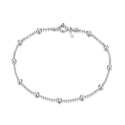 Afbeelding van Amberta Sieraden Echt 925 Sterling Zilver Armband Kogelketting Schakelarmband Bedelarmbanden voor Vrouwen en Man Unisex Lengte: 18cm