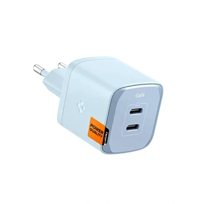 Afbeelding van Spigen GaN 452 Total 45W 2 poorts dubbele USB C wandoplader PD 3.0 oplaadblok Sierra Blue Blauw
