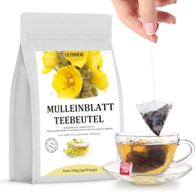 Afbeelding van ULTHMOK Premium Mullein Leaf Tea 50 Theezakjes Puur en Natuurlijk, Geen Additieven &amp; Cafeïnevrij