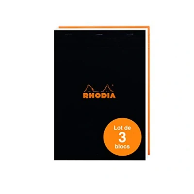 Afbeelding van RHODIA 182019Amzc notitieblok, 3 stuks, nr. 18, zwart/oranje/wit, A4, kleine ruitjes, 80 vellen afneembaar, wit papier, g/m², zachte en robuuste omslag