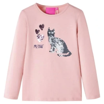 Afbeelding van Kindershirt met lange mouwen pailletten kat 92 lichtroze