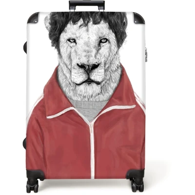 Afbeelding van NoBoringSuitcases.com® Koffer groot Reiskoffer lichtgewicht Leeuw Jas Kapsel Dieren Rolkoffer met 4 wielen Grote trolley XL 98 liter bagage