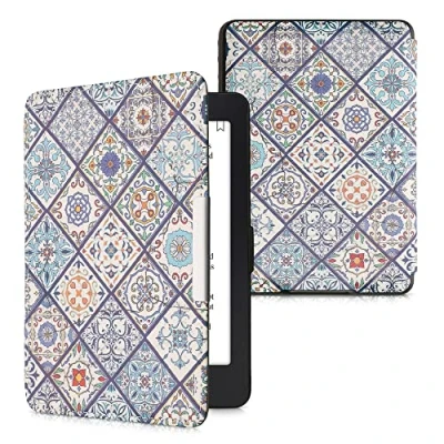 Afbeelding van kwmobile E reader hoesje geschikt voor Amazon Kindle Paperwhite hoes flip case met magnetische sluiting Ereader cover Marokkaanse Tegels Bont design in blauw / oranje wit