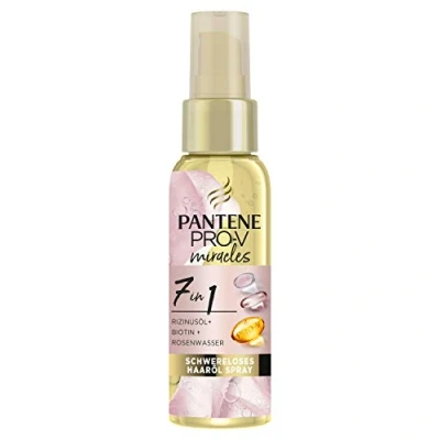 Afbeelding van Pantene Pro V Miracles 7 in 1 gewichtloze haaroliespray (100 ml), met rozenwater, biotine en ricinusolie, haarverzorging glans, beschermt tegen gespleten haarpunten, styling schade door hitte