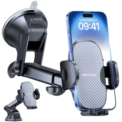 Afbeelding van Miracase Auto Telefoon Houder voor Dashboard Voorruit Bureau, 3 inch 1 Mobiele Mount Cradle 360 Draaibare Stand iPhone16 15 Pro Plus Max 14 13 12 11Samsung