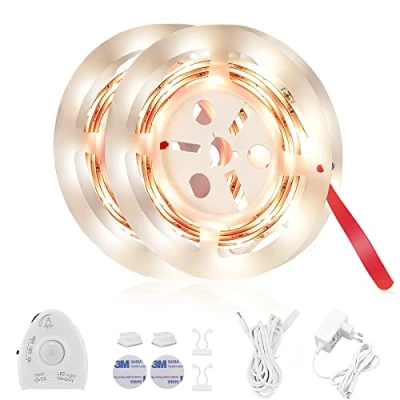 Afbeelding van Led bedlicht met bewegingssensor, bedlichtstrip, nachtlampje, babystopcontact, strepen, dimbaar, bewegingsmelder, lichtstrip, babylicht, bed, warm wit (2 stuks 2 m, wit)