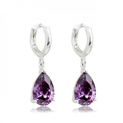 Afbeelding van Crystalline Azuria Traans Bengelen Oorbellen met Paarse Violette Zirkonia Kristallen 18 kt Witgoud Verguld voor Vrouwen