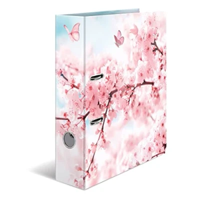 Afbeelding van HERMA 19556 ordner A4 bloemen Cherry Blossom, 7 cm breed, motief van karton met opdruk aan de binnenkant, voor school en kantoor, stabiele kinderringmap jongens meisjes