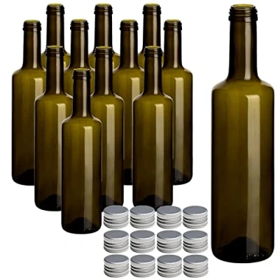 Afbeelding van gouveo Set van 12 glazen flessen 500 ml Caesar antiek met zilverkleurige deksel kleine fles 0,5 l schroefdop voor likeur, jenever, olie, azijn