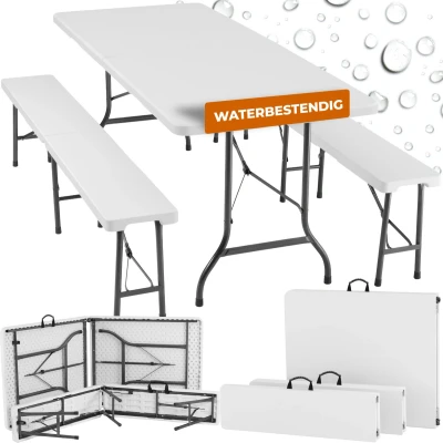 Afbeelding van tectake® Campingtafelset picknicktafelset campingmeubel set wit 404527
