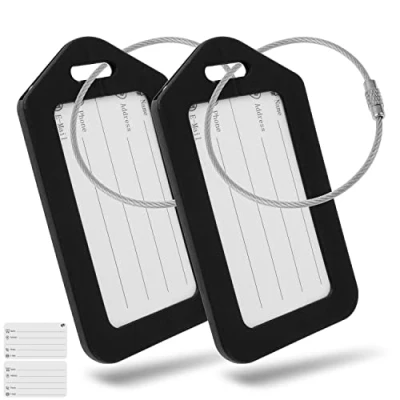 Afbeelding van Premium kofferlabel met adreslabel, 2 stuks, zwart, hard plastic bord, voor vliegreizen, cruise, enz., koffertag bagagelabel, naamplaatje, tashanger, ID label