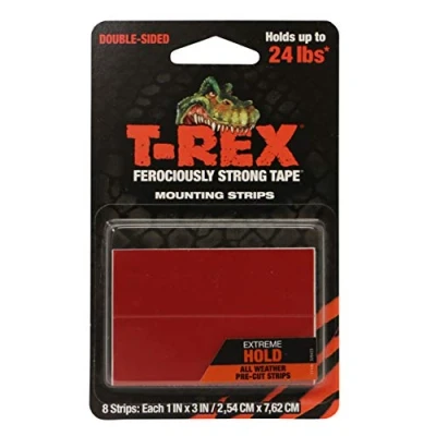 Afbeelding van T Rex Tape Extreme Hold Heavy Duty Dubbelzijdige Montage Strips Houdt tot 22 lbs, 8 elke strip is 2,54 cm x 7,62 cm, zwart