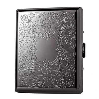 Afbeelding van Metalen sigarettenetui voor dames en heren, draagbare dubbelzijdige veerclip, geschikt maximaal 20 sigaretten van 100 sigaretten, zelfgestopte sigaretten. (Wavy Black)