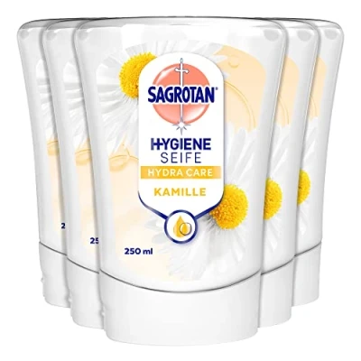 Afbeelding van Sagrotan no touch navulling lotusbloem en kamilleolie anthemis nobilis, vloeibare handzeep verpakking van 5 (5 x 250 ml)