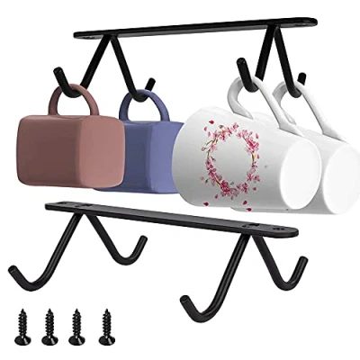 Afbeelding van 2 stuks koffiekopjes, houder metalen bekerhouder, koffiebekerhouder haken, voor 8 kopjes onder de kast, plank, bekers, mokken, opslag kopjes, koffiemok, houder, keukenapparaat