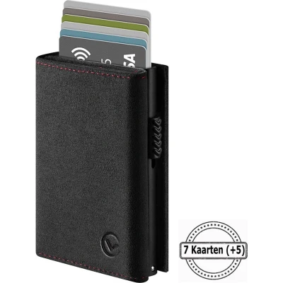 Afbeelding van Wallet Pro Premium Classic Pasjeshouder Grijs Kaarthouder Met Rits 10 Pasjes, Briefgeld en Muntgeld RFID Creditcardhouder Mannen Vrouwen Portemonnee Uitschuifbaar Alcantara Leer