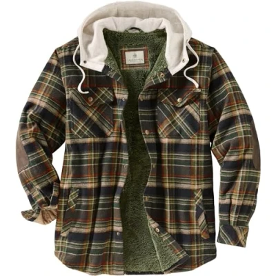 Afbeelding van Legendary Whitetails Heren Camp Night Berber gevoerde flanellen jas met capuchon, Stout Plaid, XXL