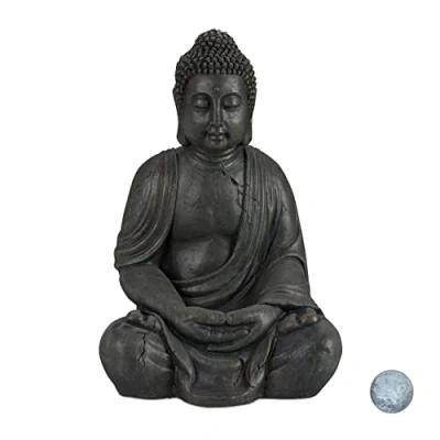 Afbeelding van Relaxdays boeddhabeeld zittend, 70 cm, Feng Shui decoratie, vochtrestistent, indoor &amp; outdoor, Zen Buddha, donkergrijs
