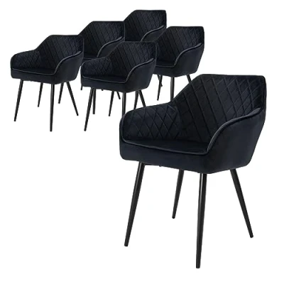 Afbeelding van ECD Germany Set van 6 Eetkamerstoelen met Armleuningen en Rugleuning, Zwart, Keukenstoel Fluwelen Bekleding