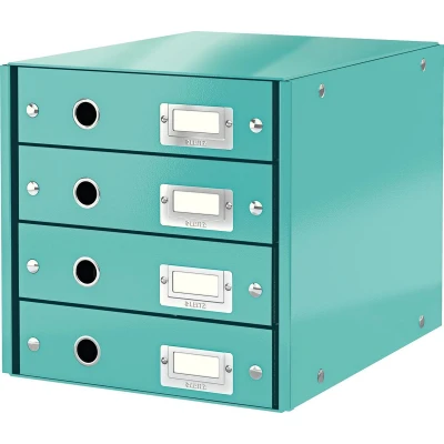 Afbeelding van Leitz Wow Click &amp; Store Ladekast Met 4 Laden 81% Gerecycled Karton Voor A4 Formaten Ruimtebesparende Opberger IJsblauw