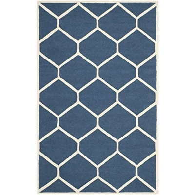 Afbeelding van SAFAVIEH Modern tapijt voor woonkamer, eetkamer, slaapkamer Cambridge Collection, korte pool, marineblauw en ivoor, 122 x 183 cm