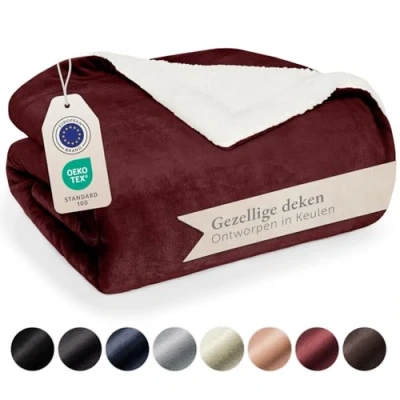 Afbeelding van Blumtal pluizige Sherpa deken hoogwaardige deken, fleece superzachte fleecedeken als bankhoes, sprei of woonkamerdeken, 220 x 240 cm, Bordeaux