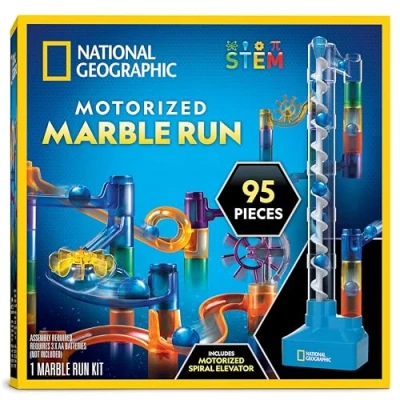 Afbeelding van National Geographic marmeren run met gemotoriseerde lift 95 delige doolhofkit spiraallift, 20 ks, opbergtas en meer, eeuwigdurende bewegingsmachine, spel,