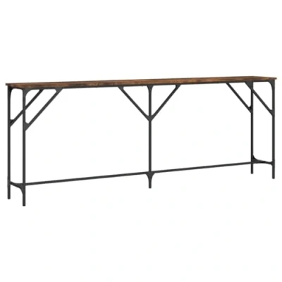 Afbeelding van Wandtafel 200x29x75 cm bewerkt hout gerookt eikenkleurig