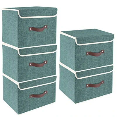 Afbeelding van Aqua Diepe Opvouwbare opbergdozen met deksel, dozen voor kleding, speelgoed, rec, 5 stuks