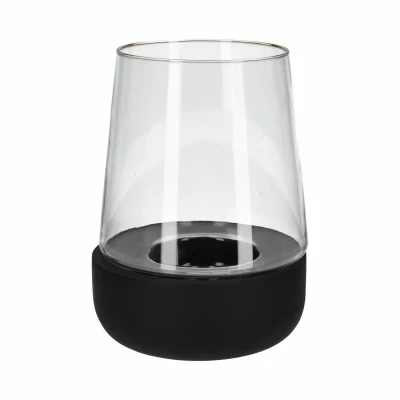 Afbeelding van JENS Living Windlicht bram Mangohout / Glas 18,5 x 25,5 cm Zwart
