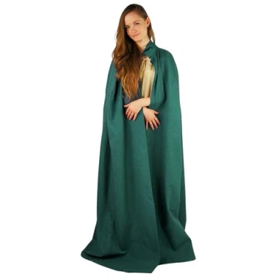 Afbeelding van Leonardo Carbone® Uniseks middeleeuwse cape Gunnar kleding dames en heren, mannen, hobbit kostuum, LARP, Viking, cosplay, Halloween, carnaval 100% katoen groen