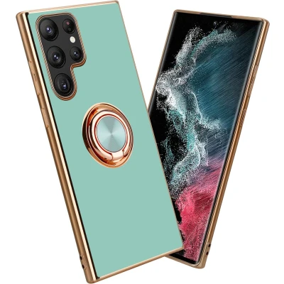 Afbeelding van Cadorabo Hoesje geschikt voor Samsung Galaxy S22 ULTRA in Glossy Turquoise Goud Beschermhoes Camerabescherming