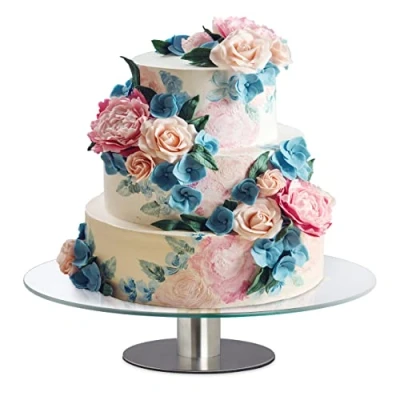 Afbeelding van Relaxdays taartplateau draaibaar glazen taartschaal ronde taartstandaard 30 cm cake