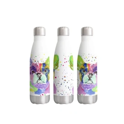 Afbeelding van Franse Bulldog Frenchie Hond Huisdier Aquarel Regenboog Art Fles Dubbele Muur Geïsoleerd Rvs sport Drankjes 500ml WIT Gift ideaal voor schoolwerk kantoor Oudoor houdt warme en koude dranken