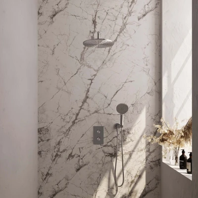 Afbeelding van Brauer Brushed Edition Regendoucheset inbouw hoofddouche 30cm Gladde knop handdouche rond 3 standen PVD geborsteld RVS Minimalistisch