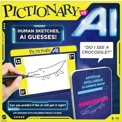 Afbeelding van Mattel Games Pictionary Vs. AI familiespel voor spelavonden met kinderen, volwassenen en gezinnen die kunstmatige intelligentie gebruiken 2 tot 4 spelers