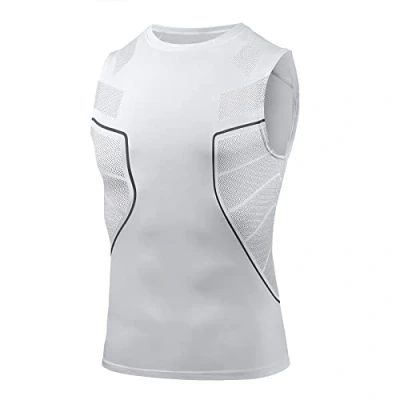Afbeelding van AMZSPORT Heren compressieshirt sport tanktop mouwloos functioneel shirt loopshirt, 111006 wit, L