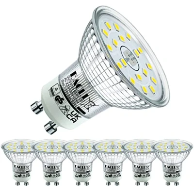 Afbeelding van EACLL GU10 LED koel wit 4,9 watt vervangt 75W halogeenlampen, 6 pack, 585 lumen 6000 K, AC 230 V flikkervrije spot, stralingshoek 120 graden niet dimbare reflectorlamp