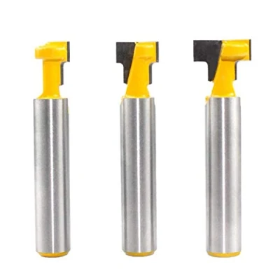Afbeelding van 3 stuks T sleuffrees, frees voor houtbewerking, geel sleuf, hardmetalen houtbewerking cutters, insteken router, Sharp Slot cutter bit, drie maten