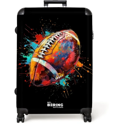 Afbeelding van NoBoringSuitcases.com® Koffer groot Reiskoffer lichtgewicht Rugbybal met kleurrijke graffiti Rolkoffer 4 wielen Grote trolley XL 98 liter bagage