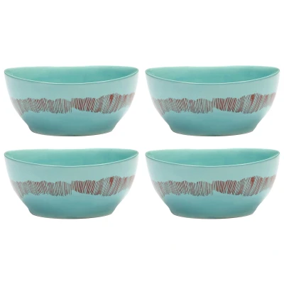 Afbeelding van Serax Ottolenghi Feast Kom 16cm S Azuurblauw Rode strepen set van 4