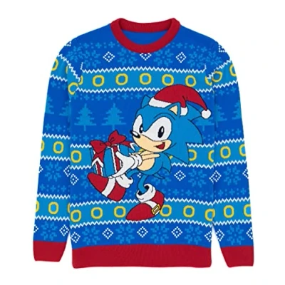 Afbeelding van Sonic the Hedgehog Mens Christmas Jumper volwassenen Blue Kerstmis trui L