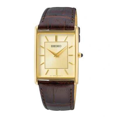 Afbeelding van Seiko SWR064P1 staal leder goudkleurig bruin 27,9 mm
